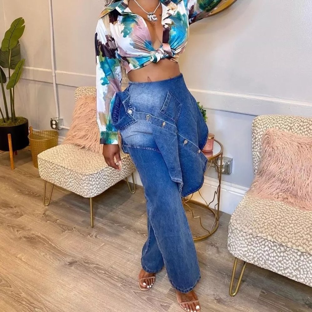 Casual Fashion Drawstring Zipper Tie Dye Jeans